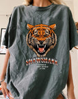 Womens Oversized ''EYE OF THE TIGER'' Acid Wash T-Shirt