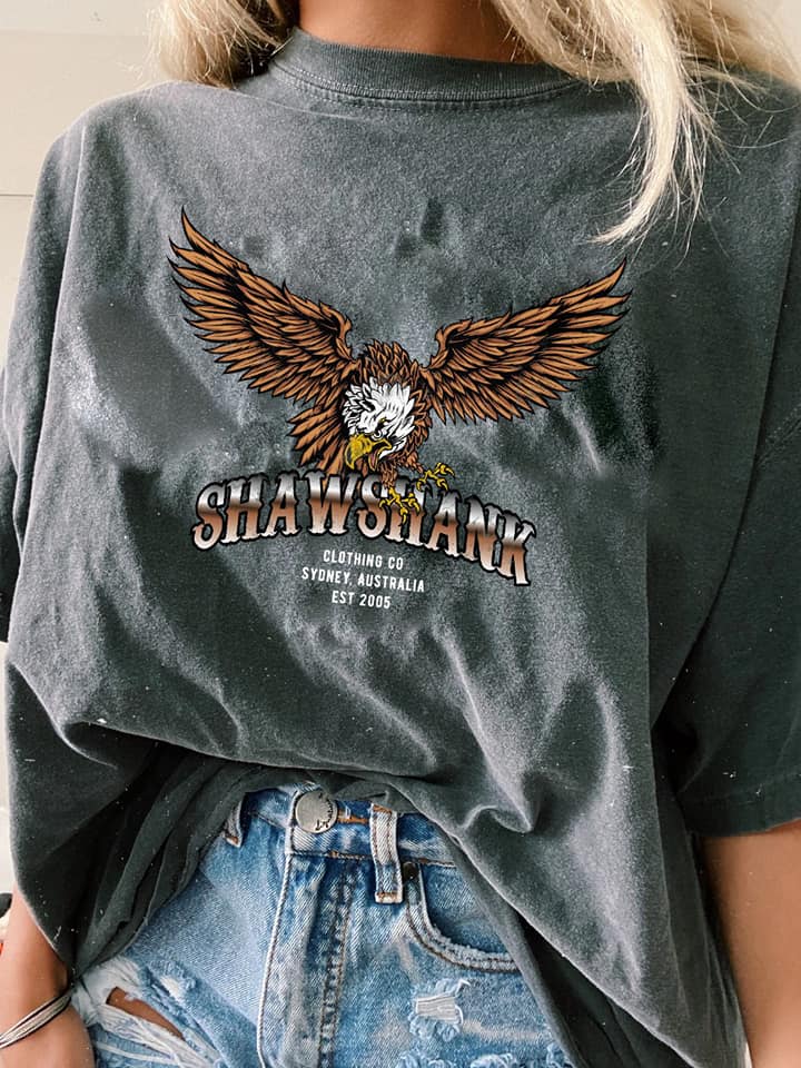 Womens Oversized ''EAGLE STANCE'' Acid Wash T-Shirt