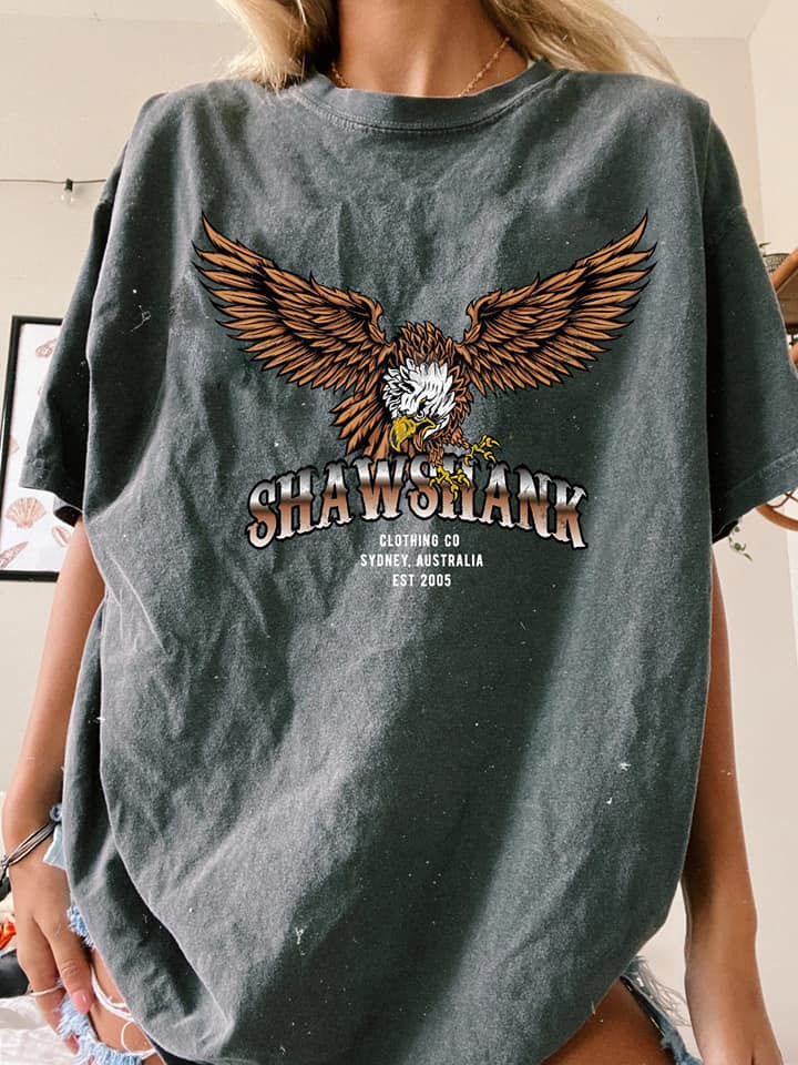 Womens Oversized ''EAGLE STANCE'' Acid Wash T-Shirt