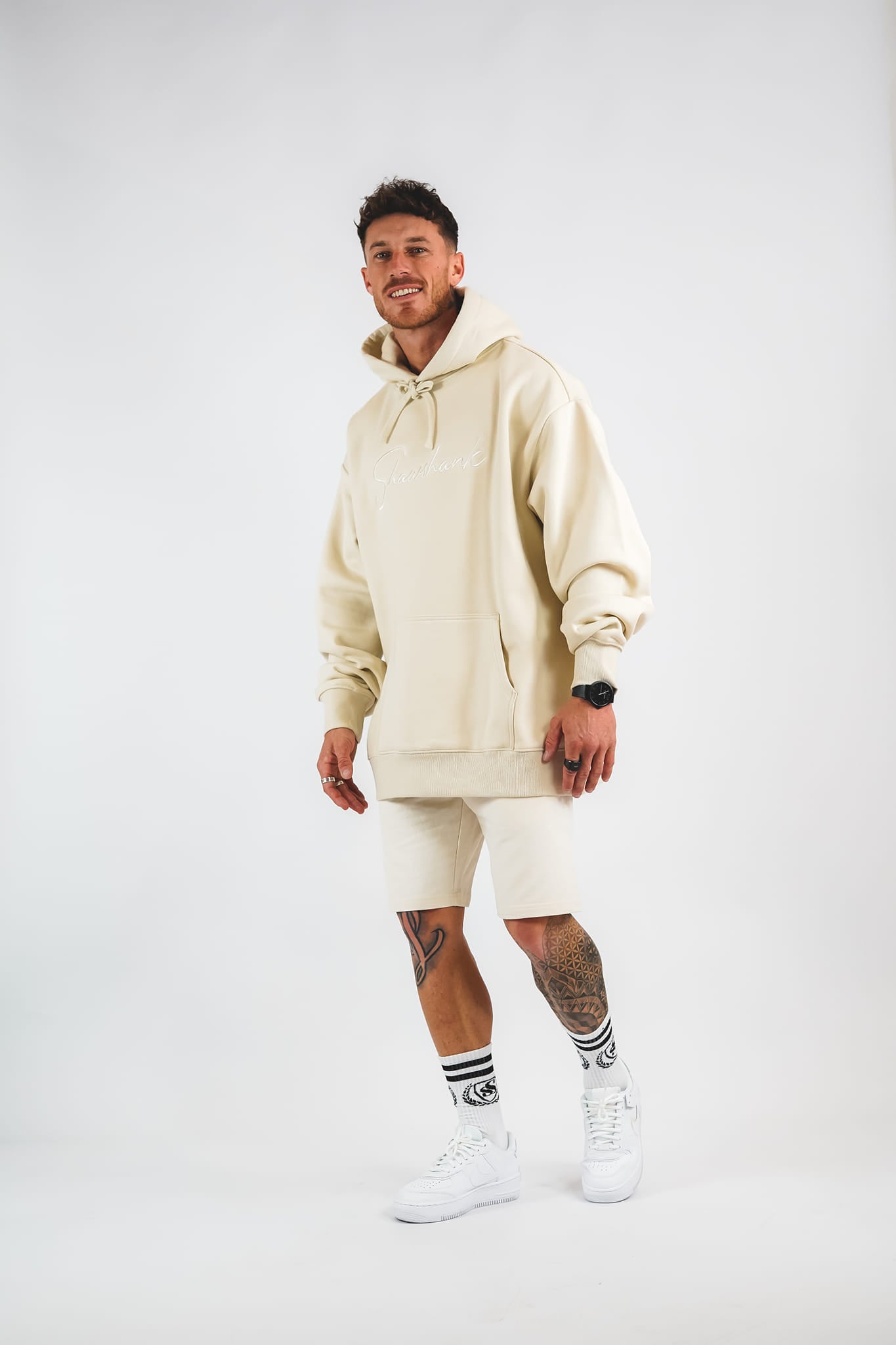 SHAWSHANK DESIGN embroided oversized hoodie and shorts set.