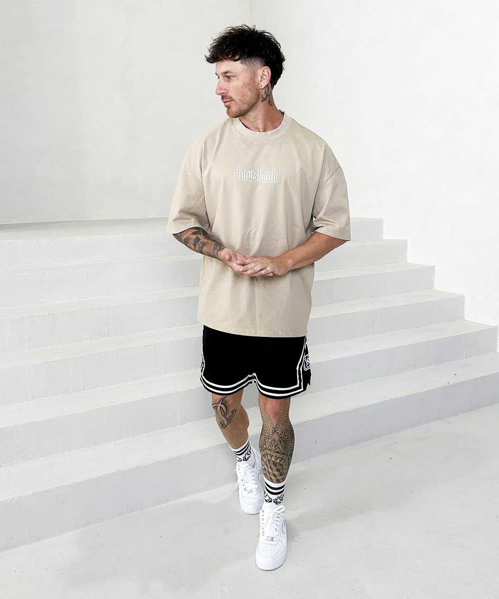 Men's Oversized Outline 'SHAWSHANK' Roman style print Heavy weight T-Shirt.