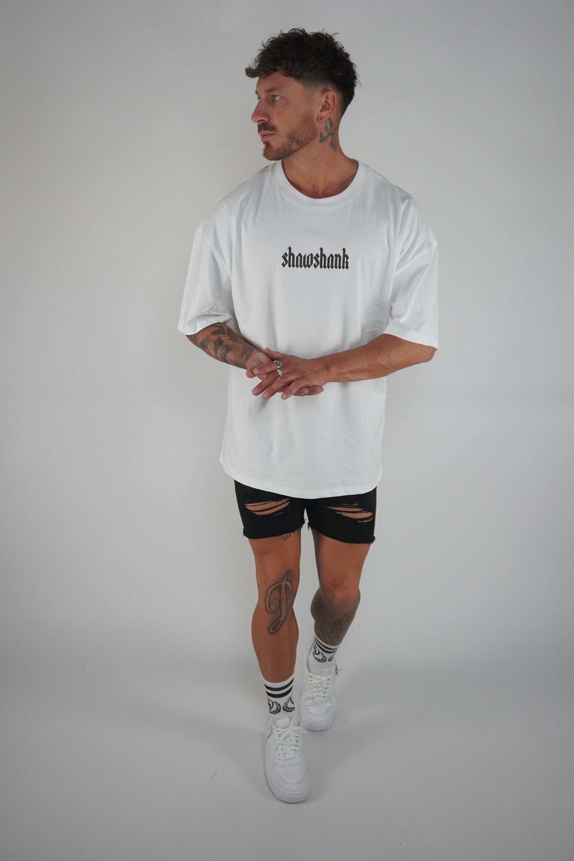 Men&#39;s Oversized  &#39;SHAWSHANK&#39; Roman style print Heavy weight T-Shirt