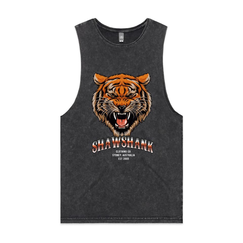 MEN&#39;S &quot;EYE OF THE TIGER&quot; ACID WASH&#39; Sleeveless Tank Top.